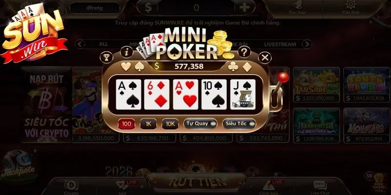 Mini poker Sunwin được tối giản để phù hợp với hình thức giải trí nhanh